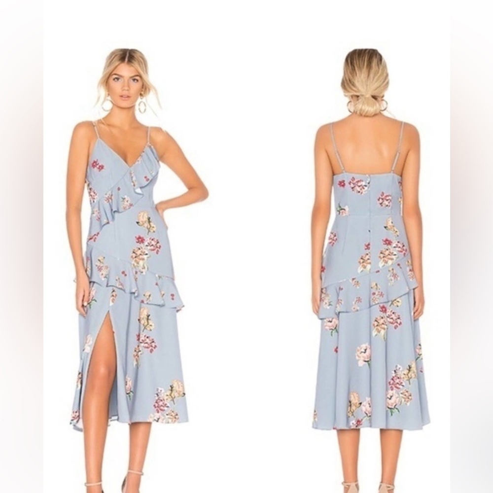 Keepsake midi dress with ruffles size L in Blue Scatter Floral